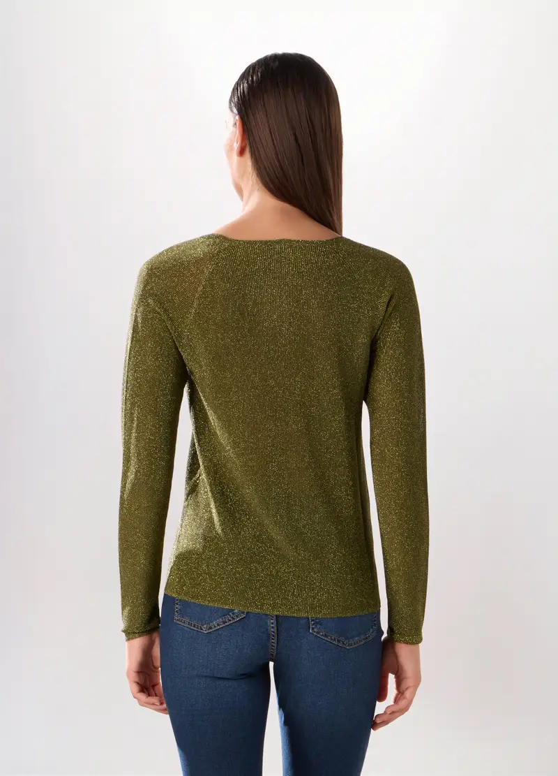 , Pullover Con Scollo A V Donna, Verde scuro miniatura 2