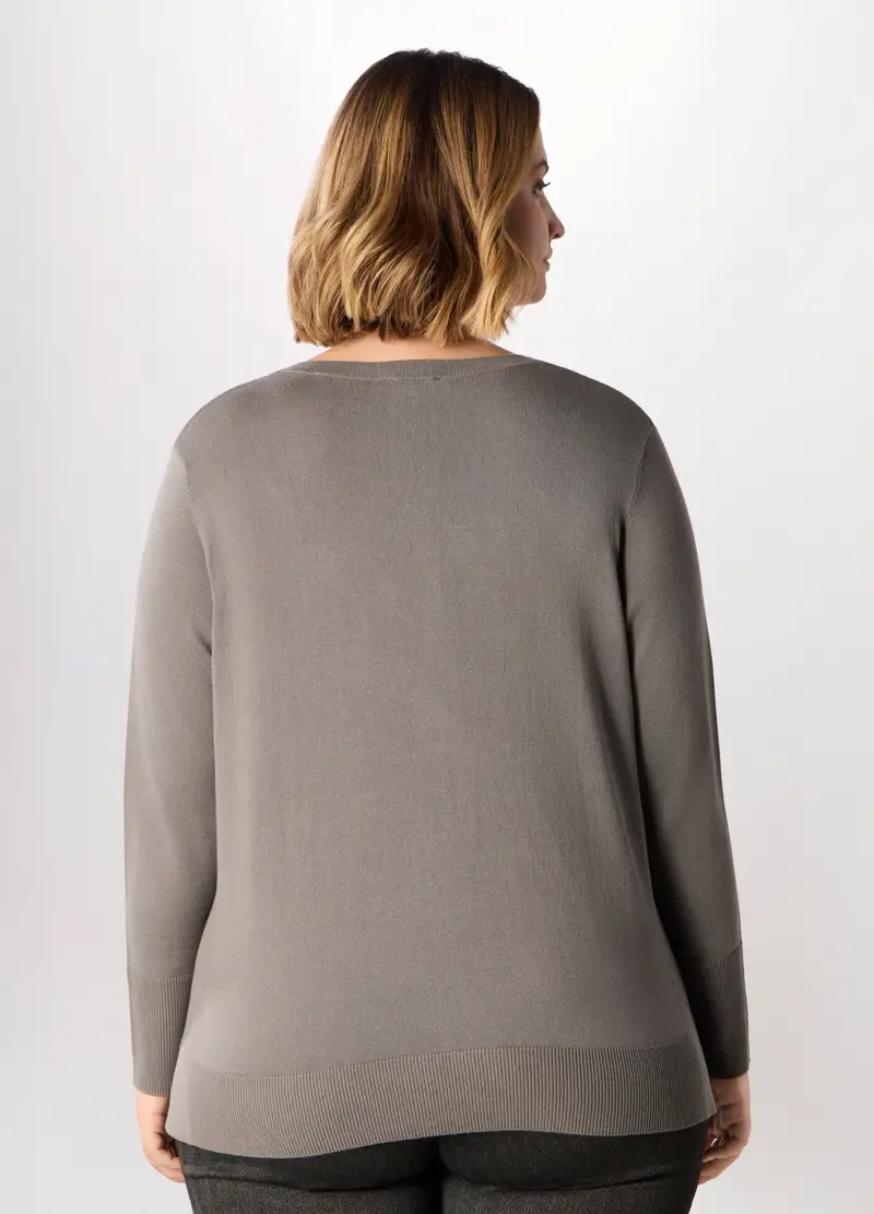 Pullover Con Scollo A V Rasato Donna Curvy, Grigio chiaro miniatura 2