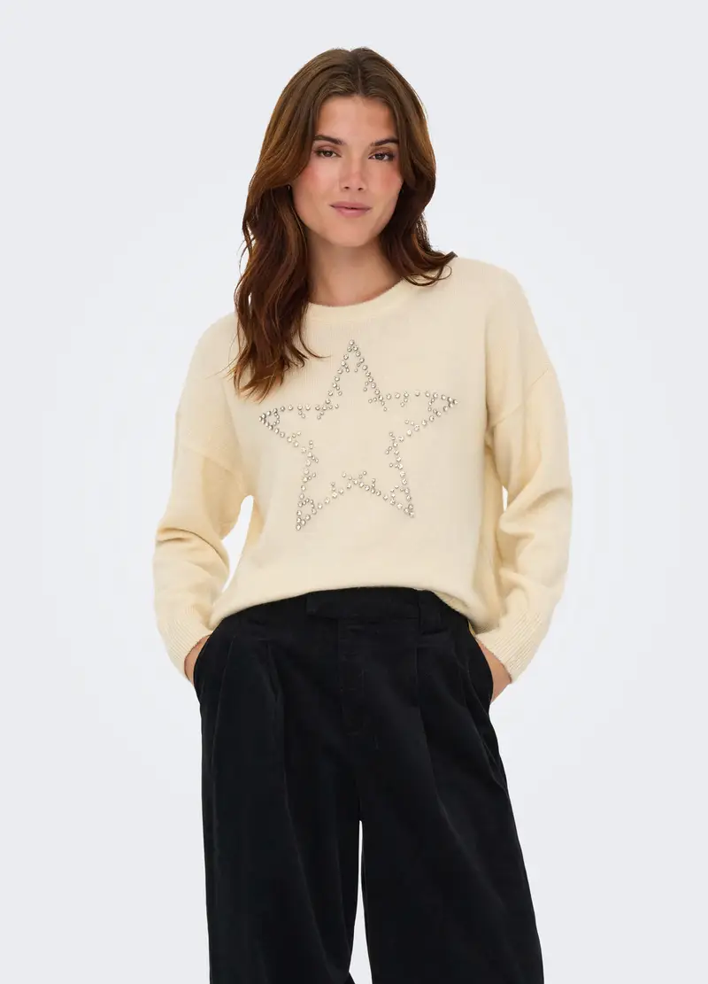 Pullover Con Strass Donna, Unisex, Bianco