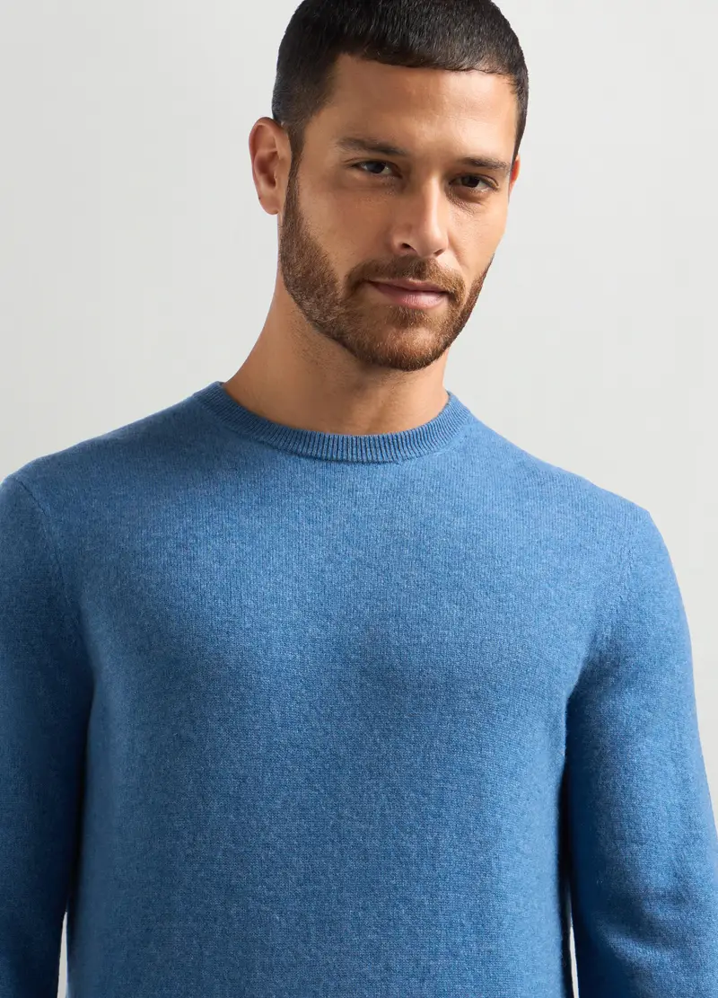 Pullover Girocollo In Puro Cashmere Uomo, Azzurro turchese miniatura 3