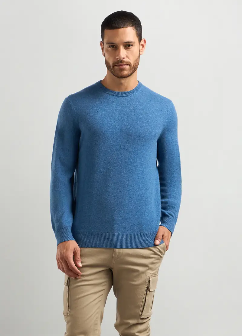Pullover Girocollo In Puro Cashmere Uomo, Azzurro turchese