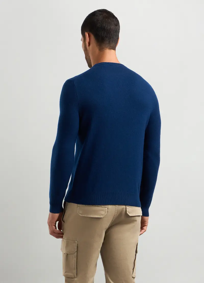 Pullover Girocollo In Puro Cashmere Uomo, Blu indigo miniatura 2