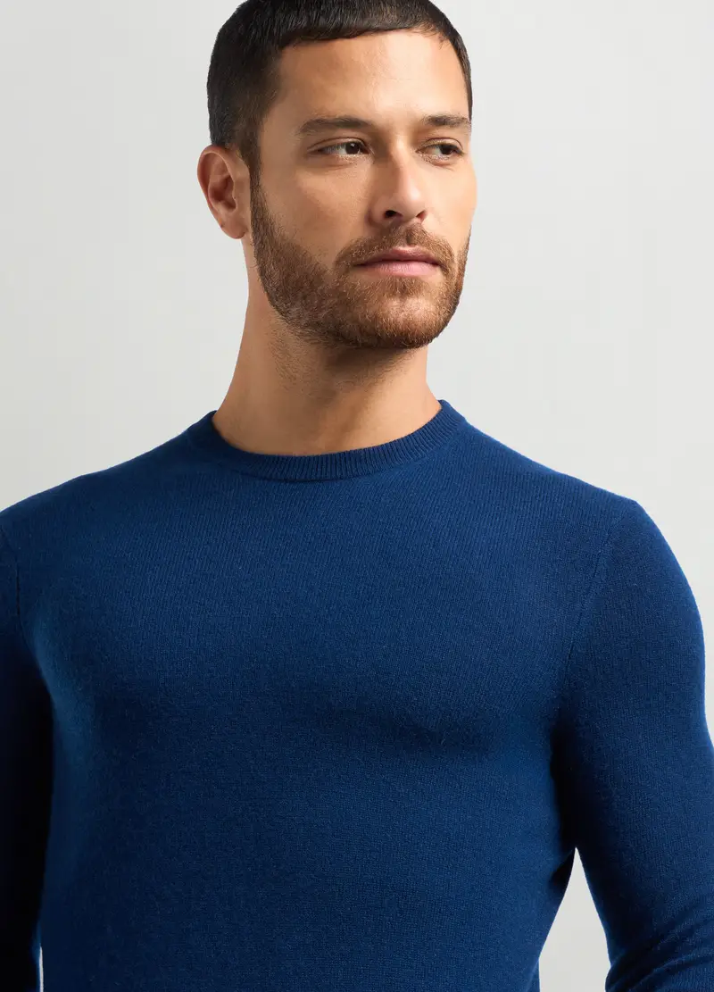 Pullover Girocollo In Puro Cashmere Uomo, Blu indigo miniatura 3