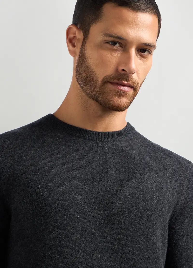 Pullover Girocollo In Puro Cashmere Uomo, Grigio scuro miniatura 3