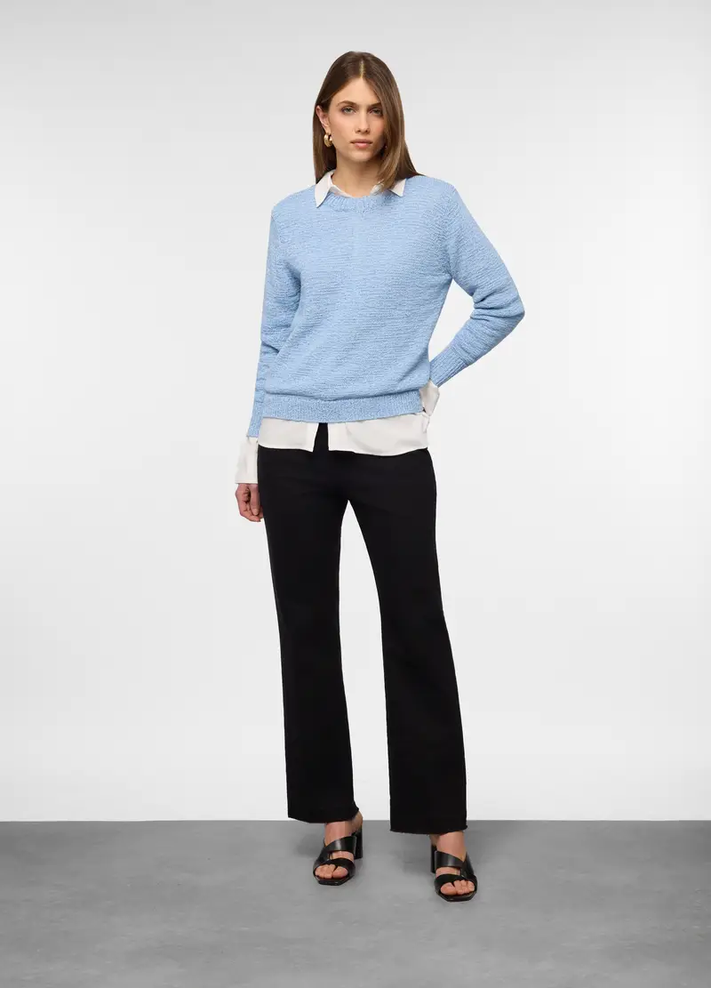 Pullover Girocollo Operato Donna, Azzurro