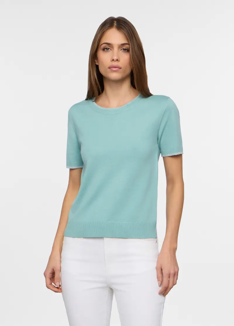 Pullover Girocollo Operato Donna, Azzurro acqua