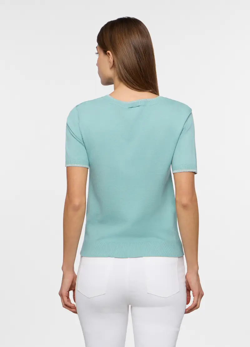 Pullover Girocollo Operato Donna, Azzurro acqua miniatura 2