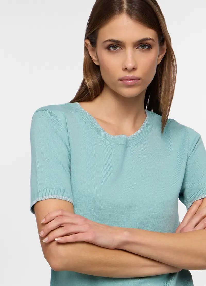 Pullover Girocollo Operato Donna, Azzurro acqua miniatura 3