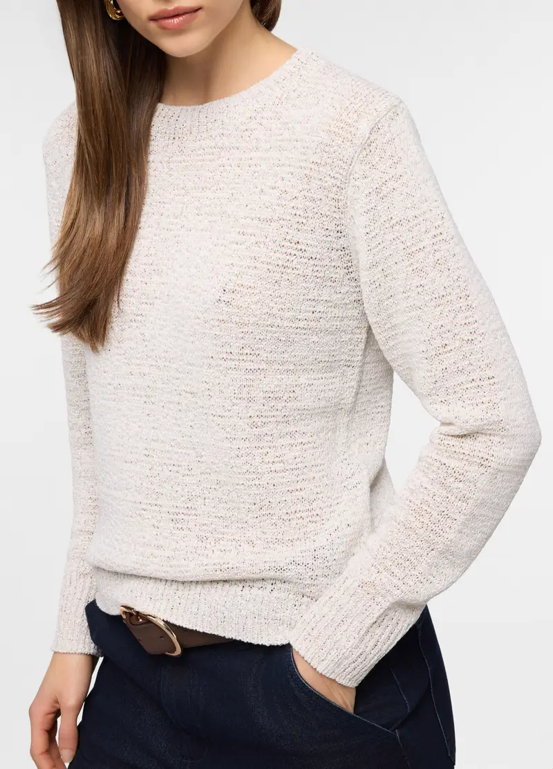 Pullover Girocollo Operato Donna, Beige chiaro miniatura 3