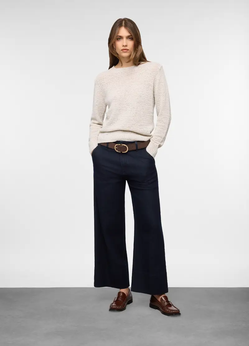 Pullover Girocollo Operato Donna, Beige chiaro