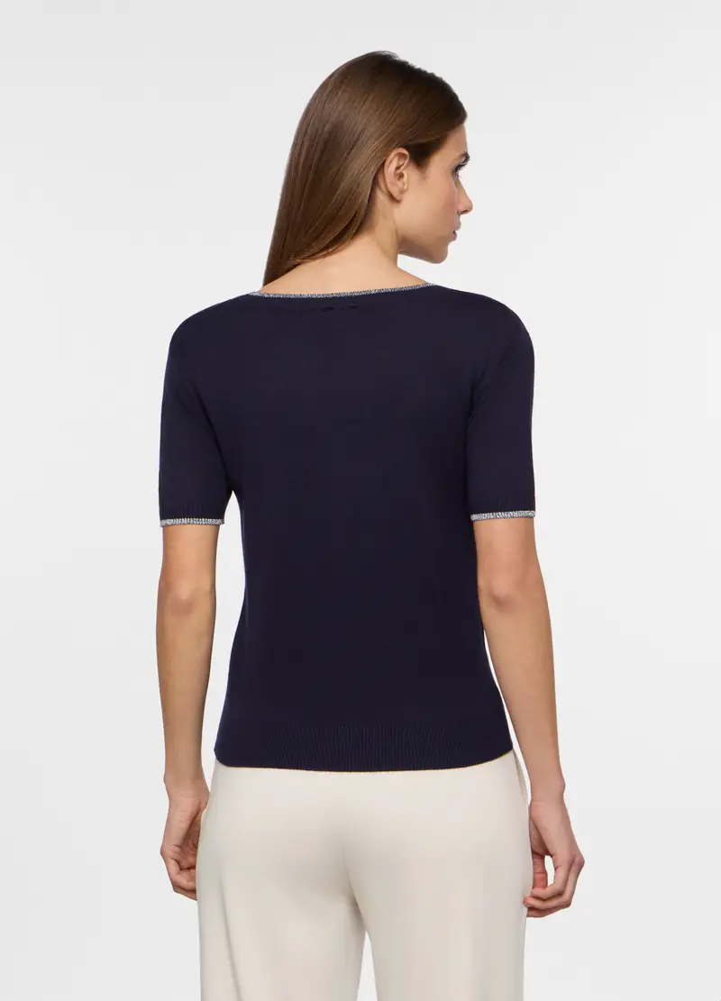 , Pullover Girocollo Operato Donna, Blu scuro miniatura 2