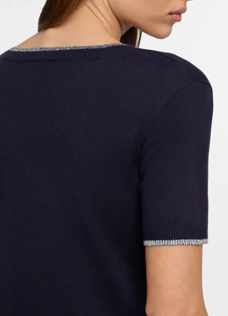 , Pullover Girocollo Operato Donna, Blu scuro miniatura 3