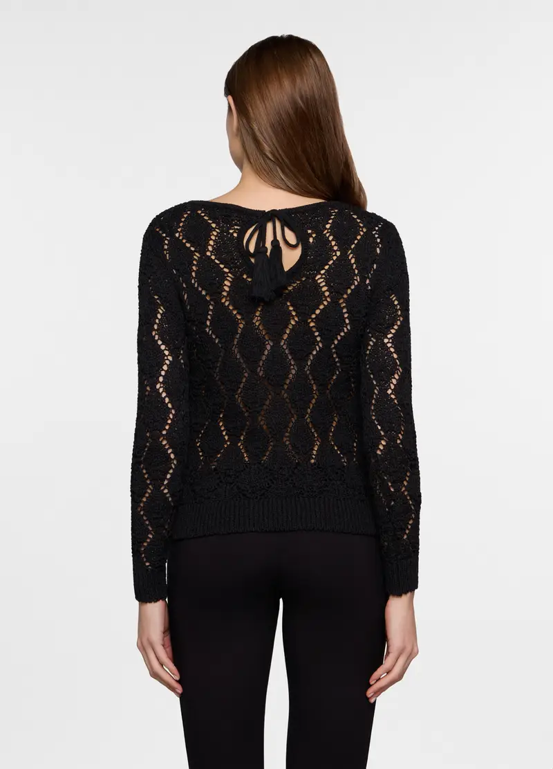 Pullover Girocollo Operato Donna, Nero miniatura 2