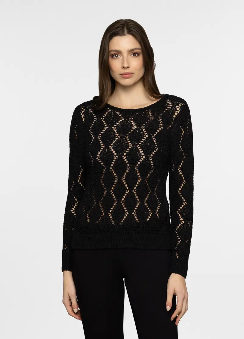 Pullover Girocollo Operato Donna, Nero