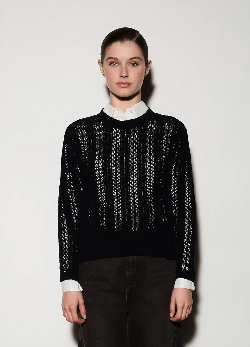 Pullover Girocollo Operato Donna, Unisex, Blu navy miniatura 2