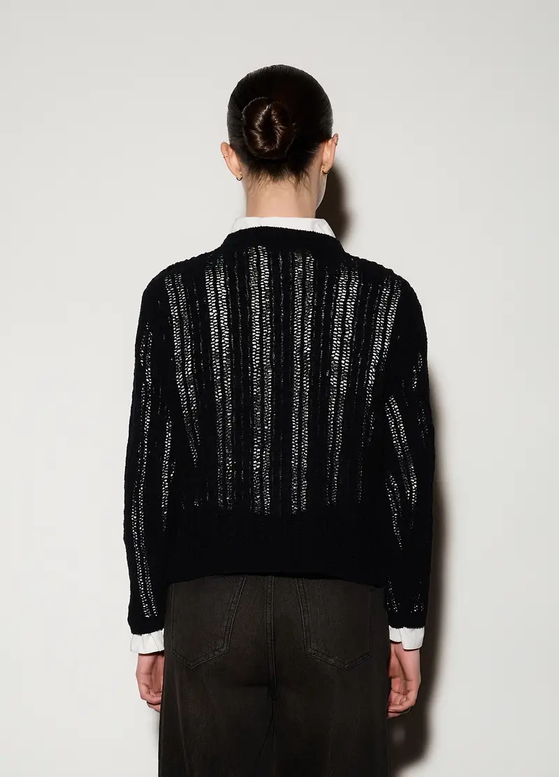 Pullover Girocollo Operato Donna, Unisex, Blu navy miniatura 3