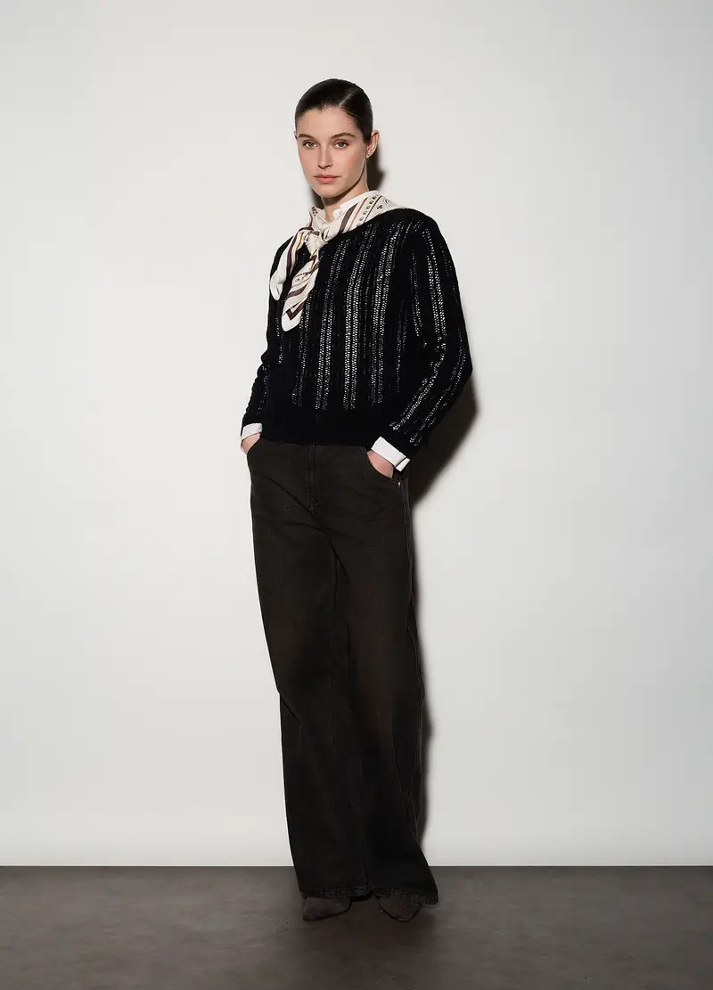 Pullover Girocollo Operato Donna, Unisex, Blu navy