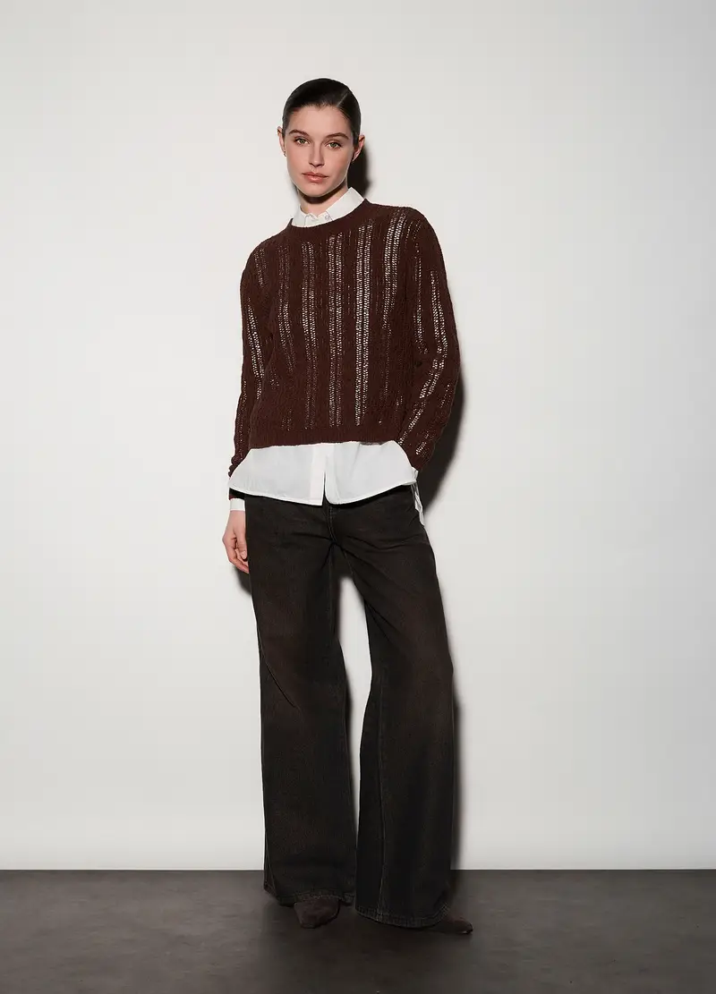 Pullover Girocollo Operato Donna, Unisex, Marrone cioccolato