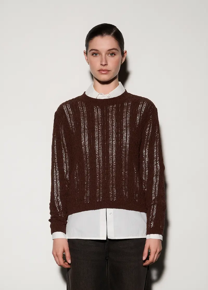 Pullover Girocollo Operato Donna, Unisex, Marrone cioccolato miniatura 2