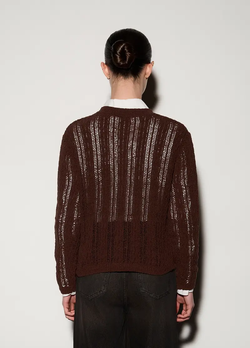 Pullover Girocollo Operato Donna, Unisex, Marrone cioccolato miniatura 3