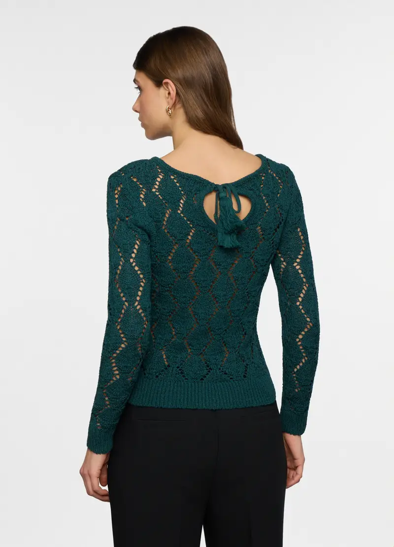 Pullover Girocollo Operato Donna, Verde ottanio miniatura 2
