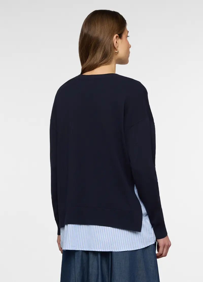 Pullover Girocollo Rasato Con Inserto Donna, Blu scuro miniatura 2