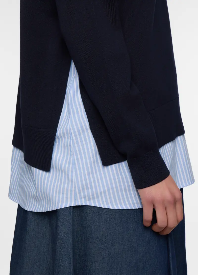 Pullover Girocollo Rasato Con Inserto Donna, Blu scuro miniatura 3