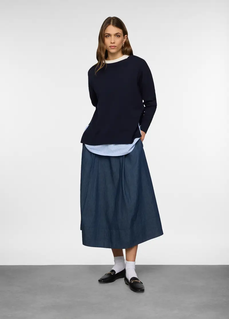 Pullover Girocollo Rasato Con Inserto Donna, Blu scuro