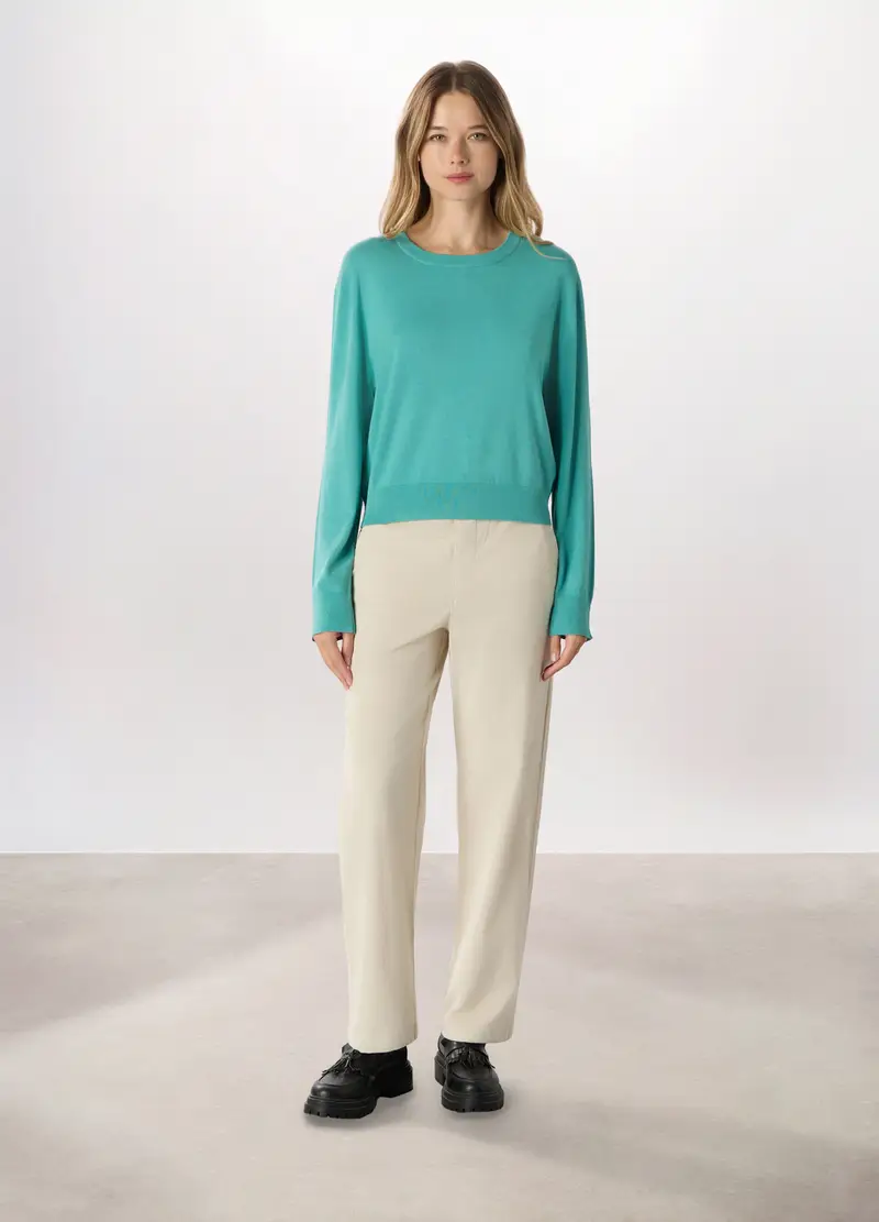 Pullover Girocollo Rasato Donna, Azzurro acqua