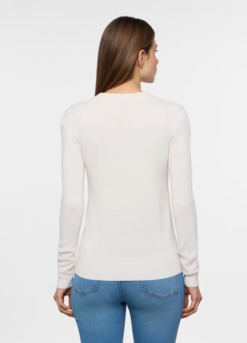 Pullover Girocollo Rasato Donna, Bianco panna miniatura 2