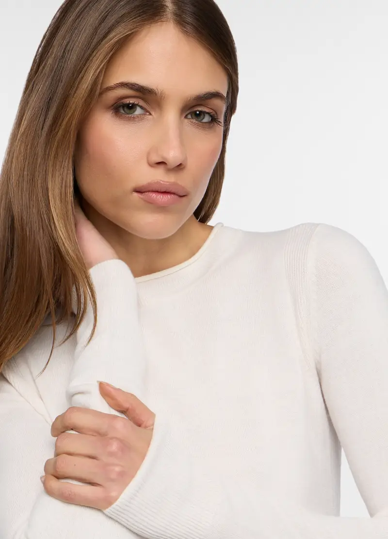 Pullover Girocollo Rasato Donna, Bianco panna miniatura 3