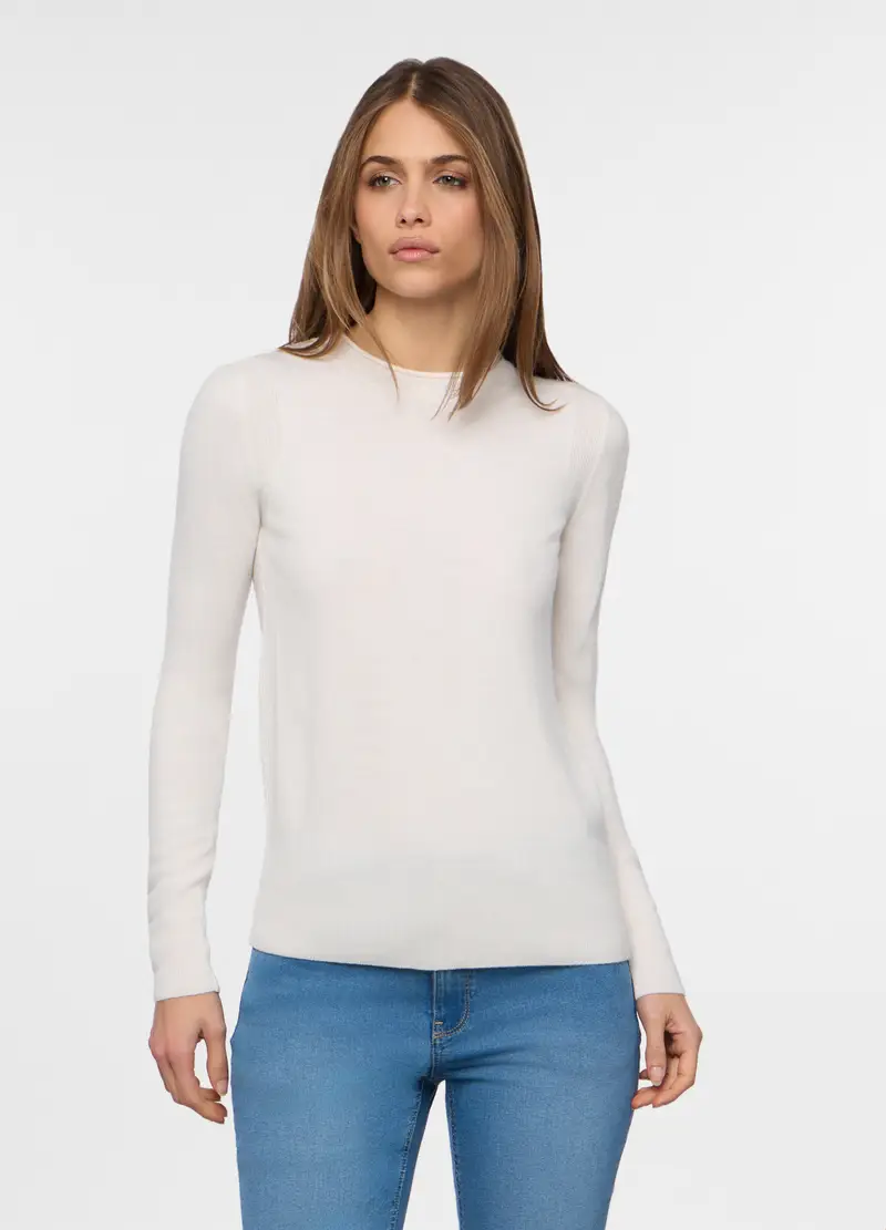 Pullover Girocollo Rasato Donna, Bianco panna
