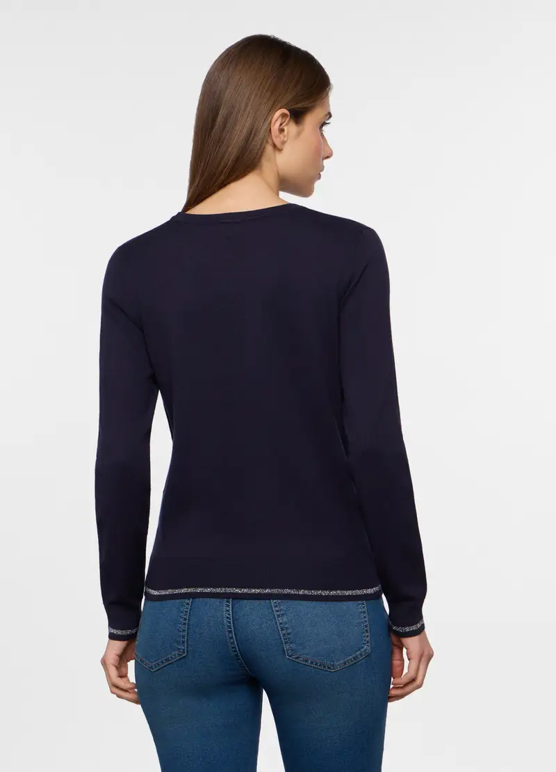 Pullover Girocollo Rasato Donna, Blu scuro miniatura 2