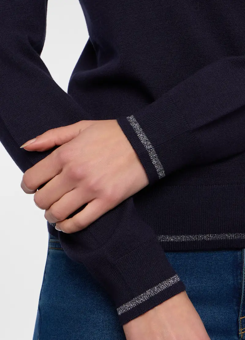 Pullover Girocollo Rasato Donna, Blu scuro miniatura 3