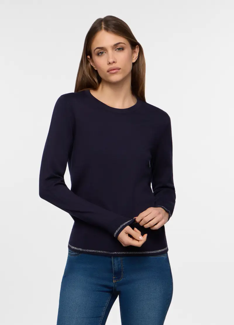 Pullover Girocollo Rasato Donna, Blu scuro