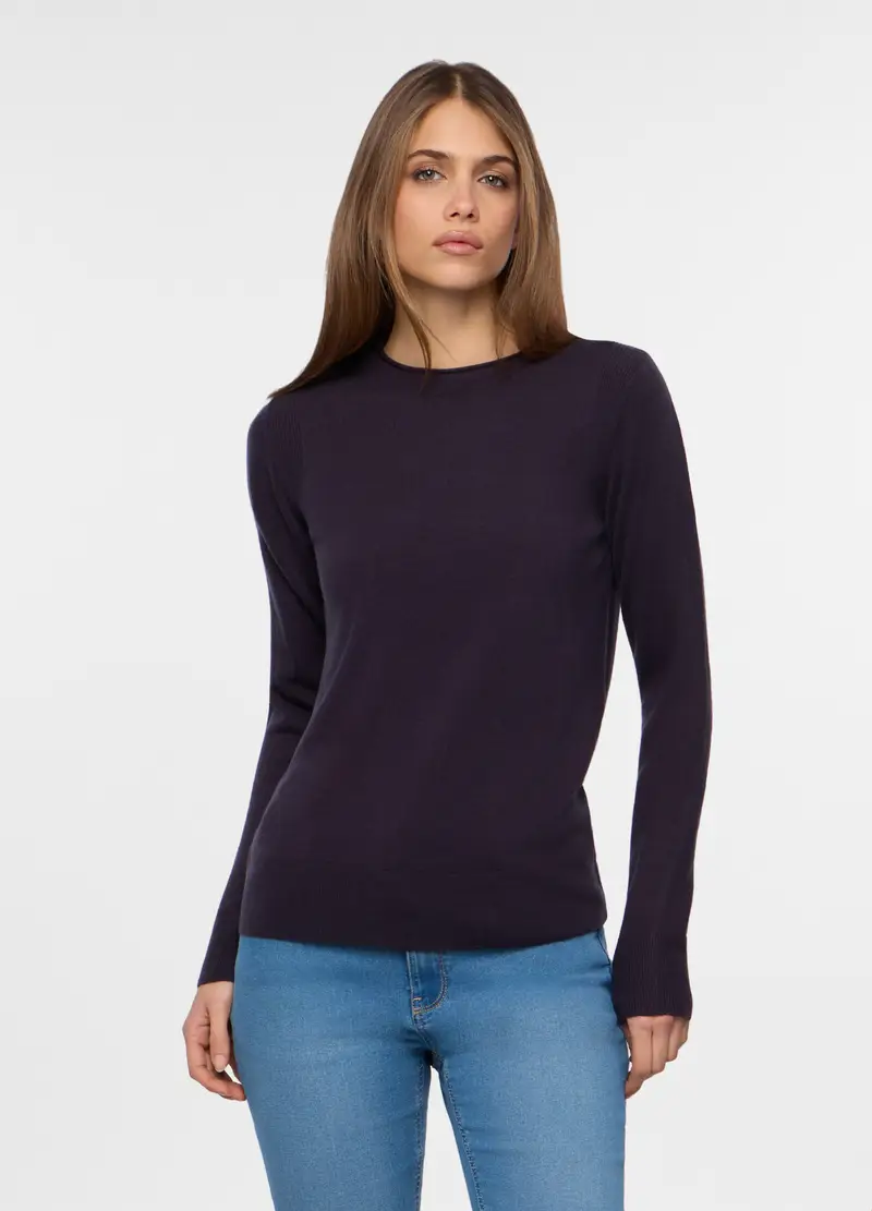 Pullover Girocollo Rasato Donna, Blu scuro