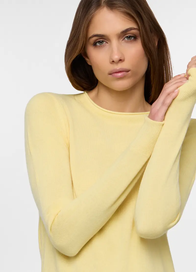 Pullover Girocollo Rasato Donna, Giallo limone miniatura 3