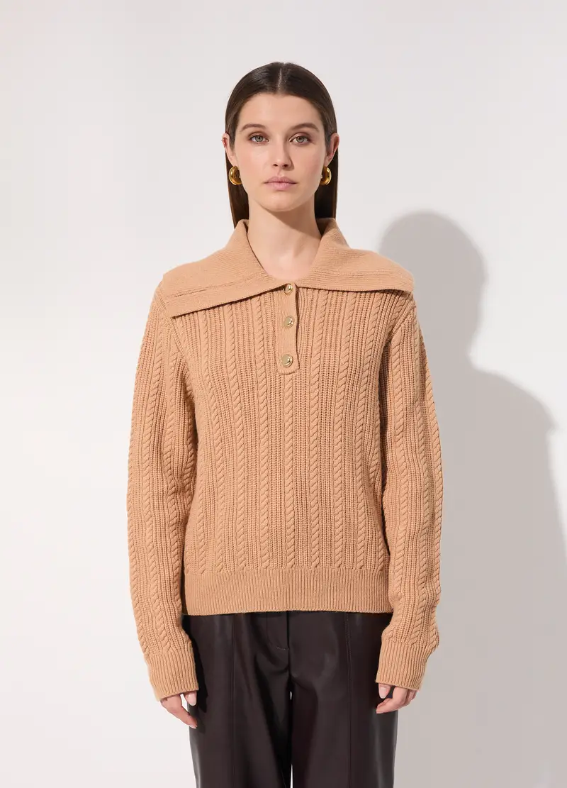 Pullover In Misto Lana Con Colletto Donna, Unisex, Beige scuro miniatura 2