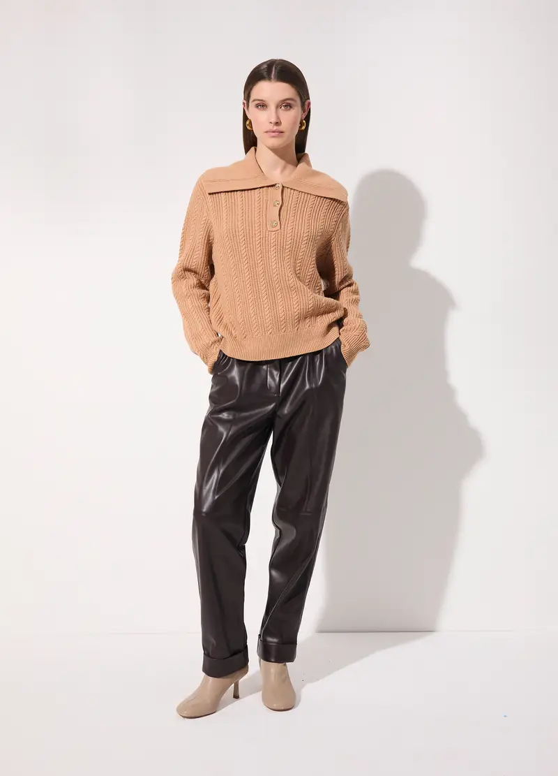 Pullover In Misto Lana Con Colletto Donna, Unisex, Beige scuro