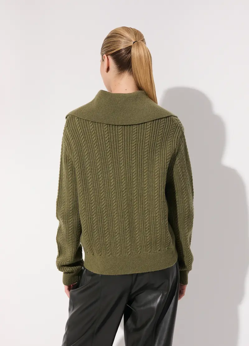 Pullover In Misto Lana Con Colletto Donna, Unisex, Verde oliva miniatura 3
