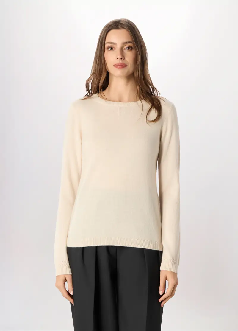 Pullover In Puro Cashmere Donna, Bianco panna