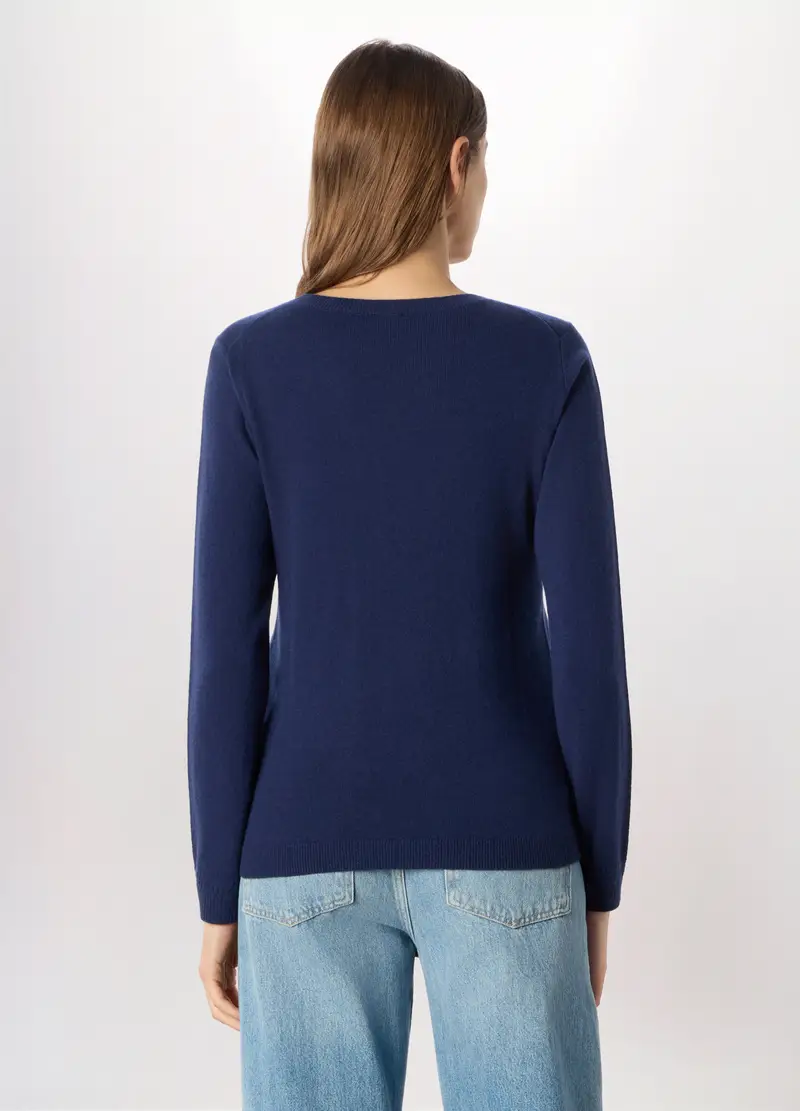 Pullover In Puro Cashmere Donna, Blu scuro miniatura 2