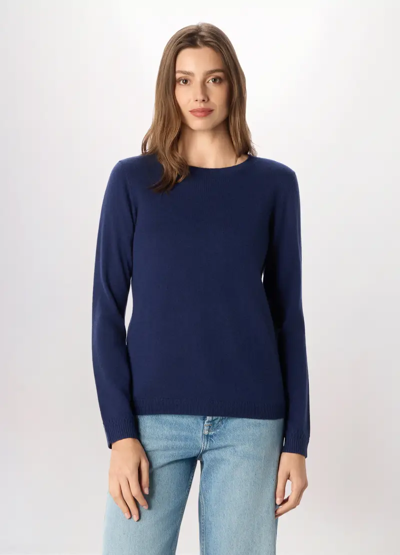 Pullover In Puro Cashmere Donna, Blu scuro