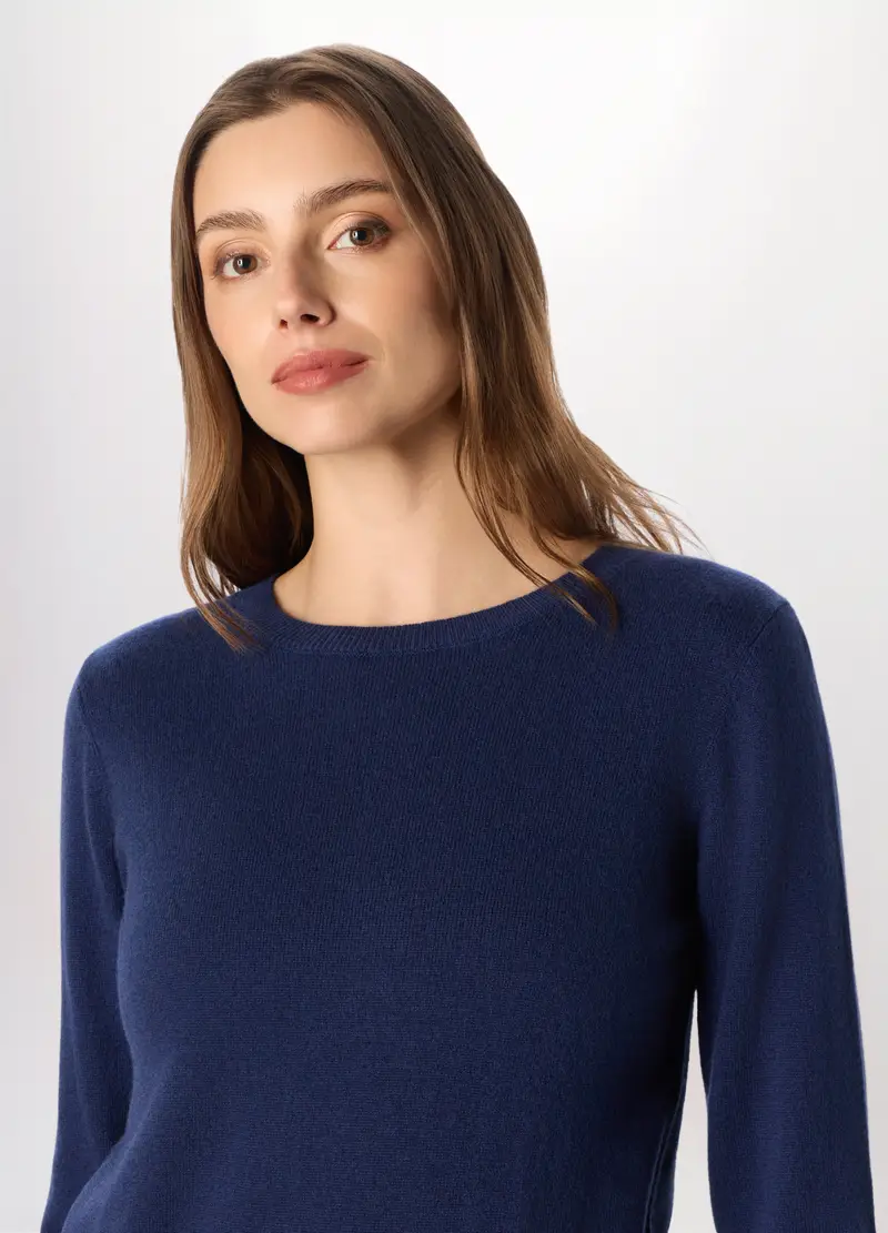 Pullover In Puro Cashmere Donna, Blu scuro miniatura 3