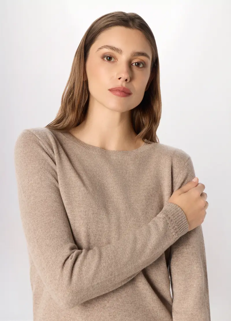 Pullover In Puro Cashmere Donna, Grigio tortora miniatura 3