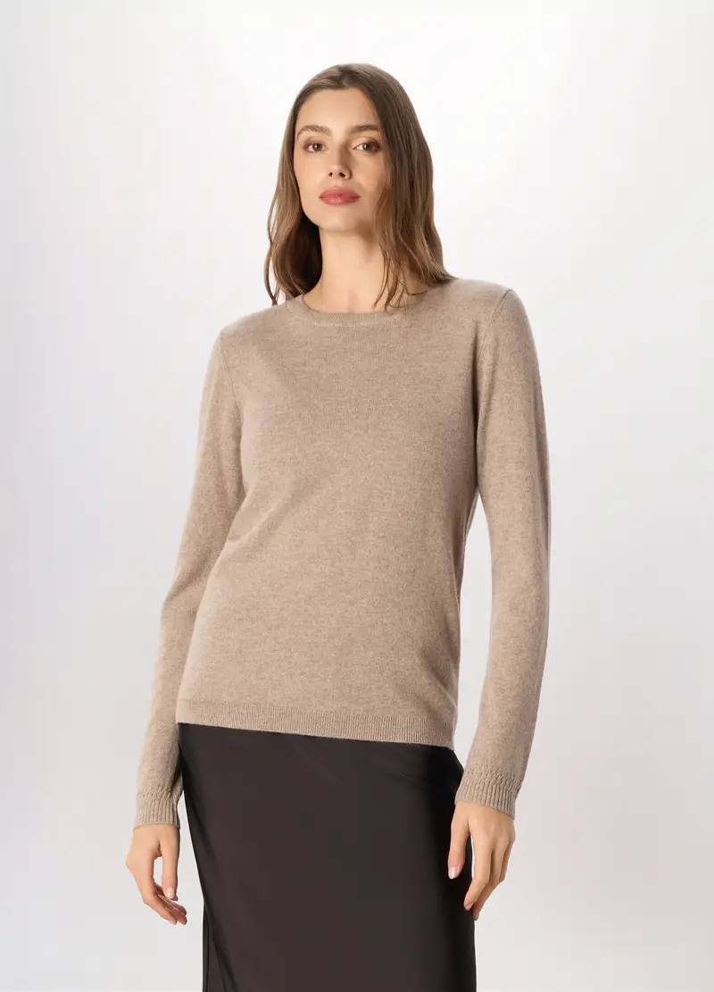Pullover In Puro Cashmere Donna, Grigio tortora