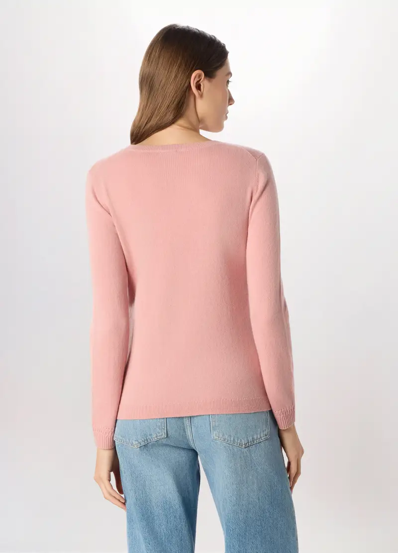Pullover In Puro Cashmere Donna, Rosa chiaro miniatura 2
