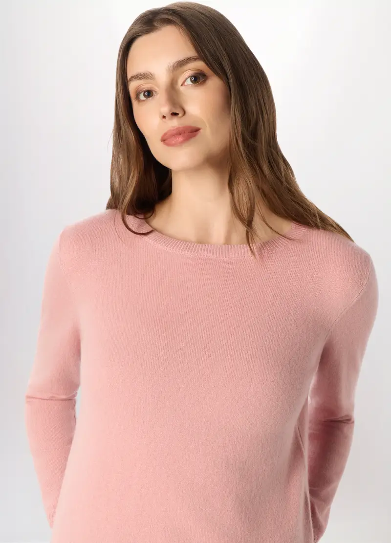 Pullover In Puro Cashmere Donna, Rosa chiaro miniatura 3