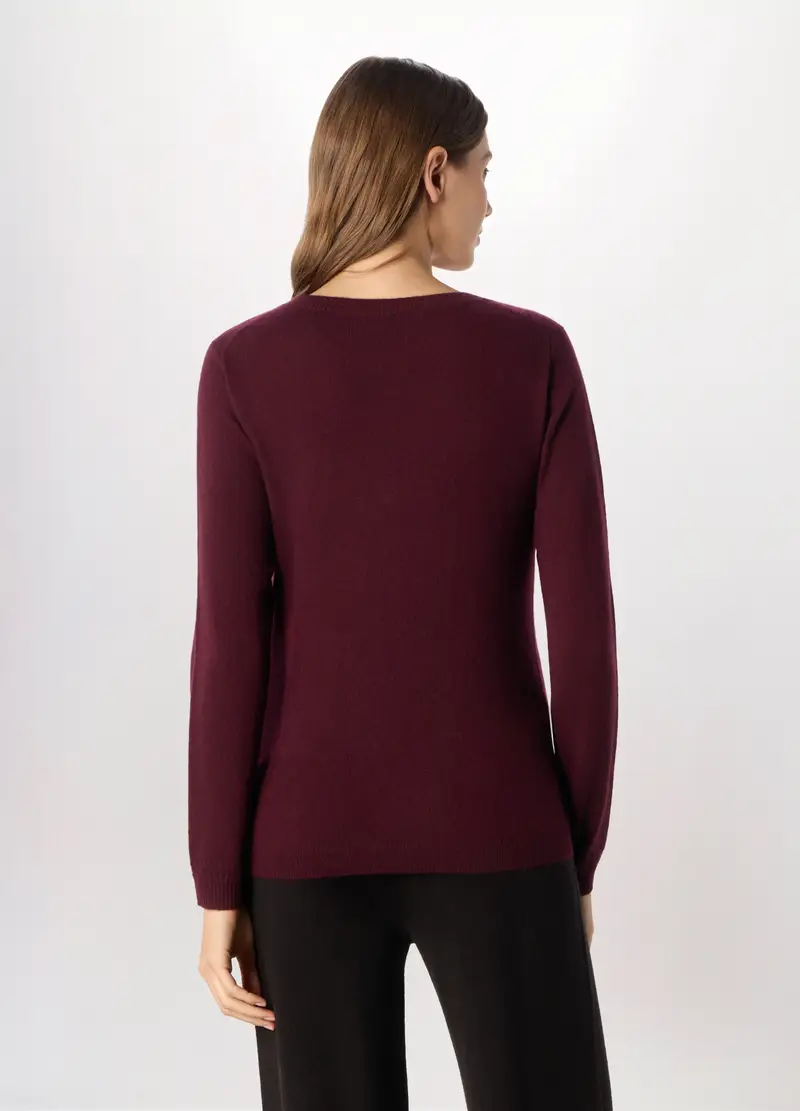 Pullover In Puro Cashmere Donna, Rosso bordeaux miniatura 2