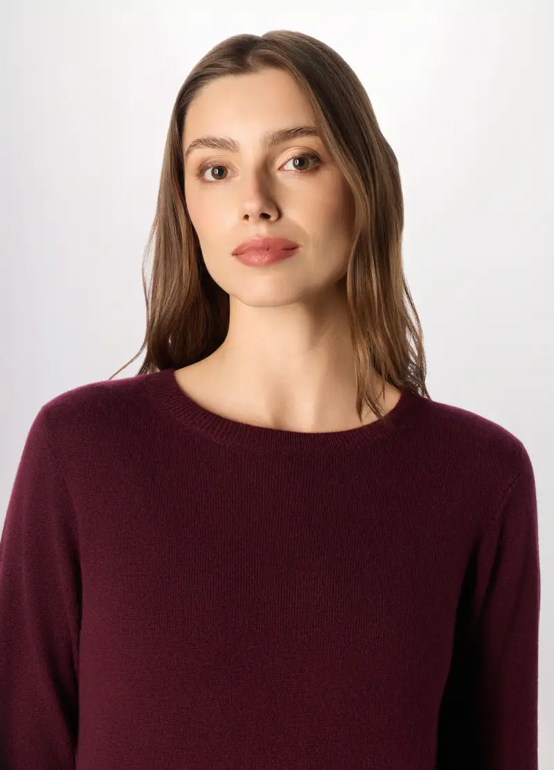 Pullover In Puro Cashmere Donna, Rosso bordeaux miniatura 3